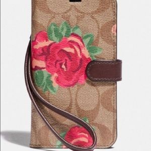 Coach Iphone X/Xs Folio In Signature Canvas With Neon Flower Print/ NWT